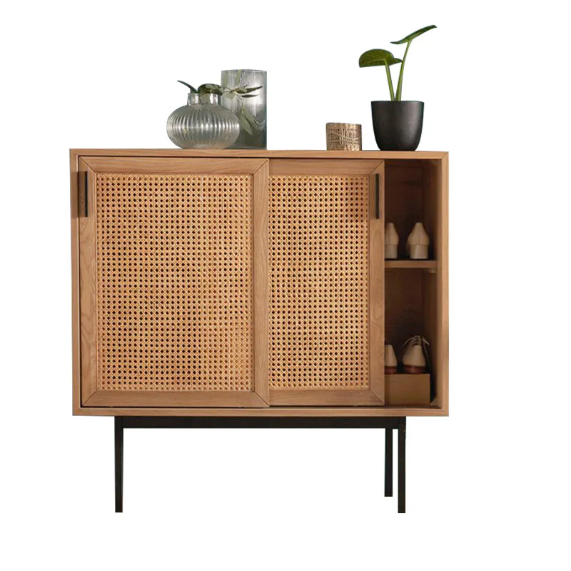 

Hot Sale New Design Boho Furniture 2 Open Door Rattan Cabinet for Living Room