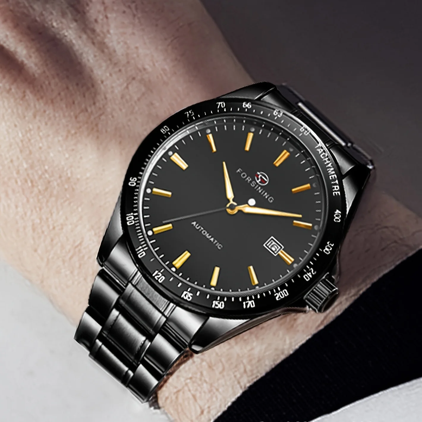 Orologio meccanico automatico di lusso per uomo - Cinturino in acciaio inossidabile, telaio ritagliato, elegante cassa in acciaio inossidabile, regalo perfetto per lui, Business C_voghion.com