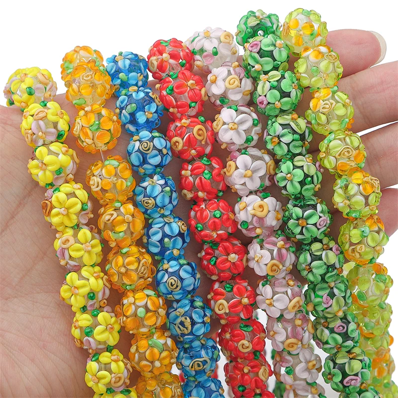 Fancy 12mm Handmade Flower Lampwork Glass Beads for Jewelry Making