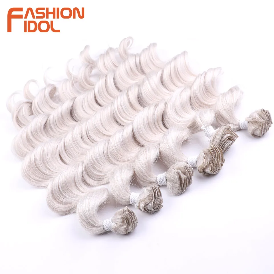 24Inch 6pcs Deep Wave Ponytail Hair Bundles FASHION IDOL Synthetic Hair Weave Ombre Blonde High Temperature Fiber Extension hair extensions
