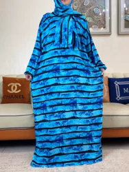 2024 Muslim Cotton  Ramadan Prayer Abaya For Women Dubai Turkey Middle East Femme Robe Floral Loose African Dress Turban Attache