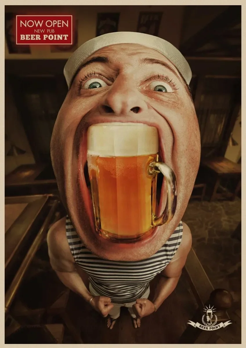 Retro Beer Bar Poster Funny Man Posters Kraft Paper Art Posters Cafe Club Bar Party Decor Toilet Room Decor Wall Stickers