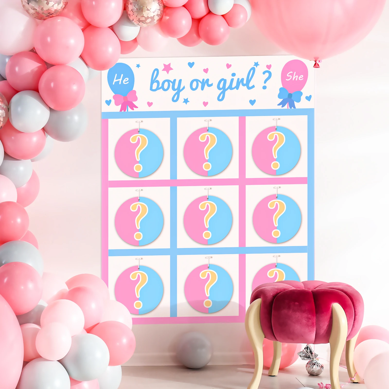 Kit Adesivi Gender Reveal Party - 36 Pezzi Con Poster E Adesivi Boy/Girl Per Feste - Foto 9
