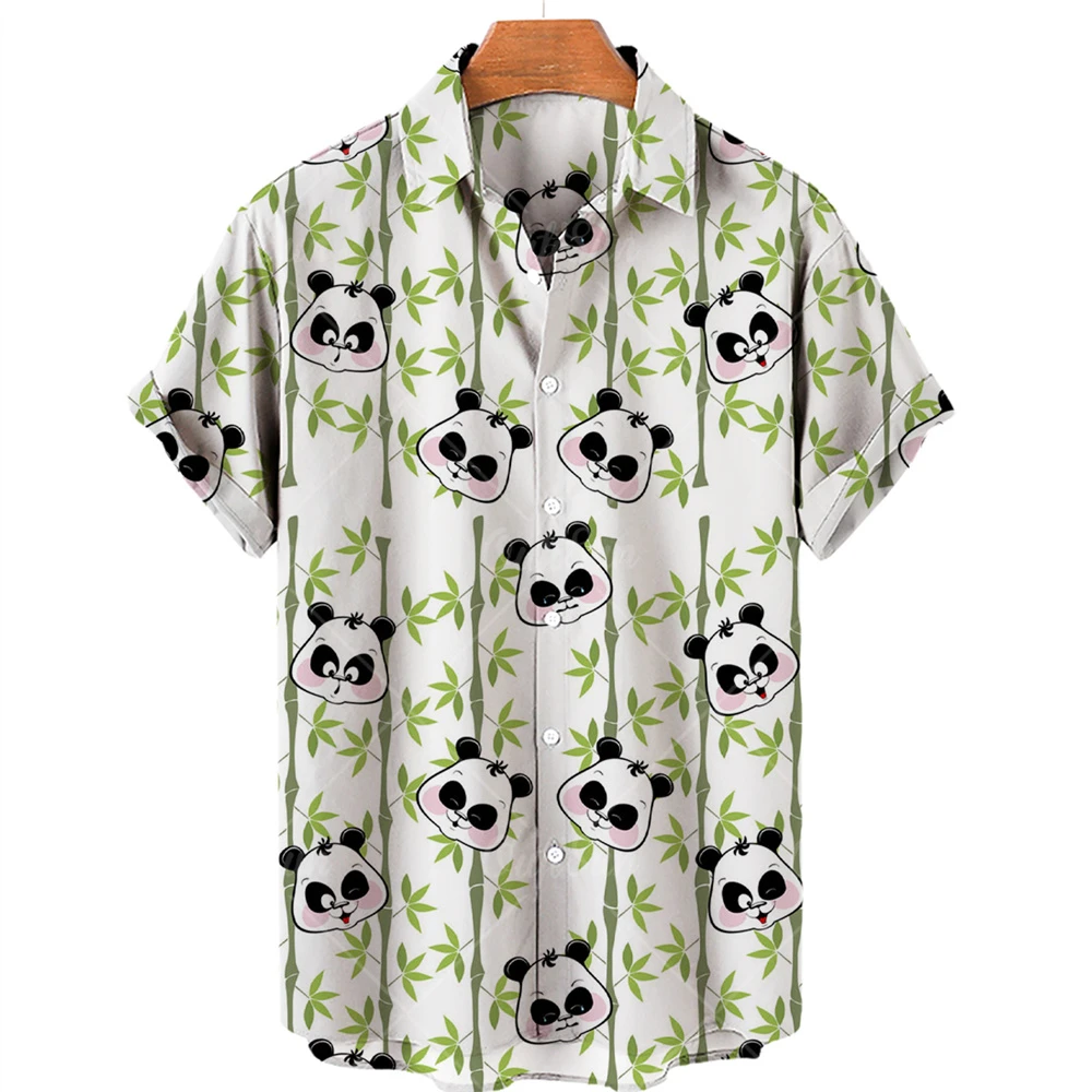 2023 New Camisas De Hombre Cute Panda Creative Hawaiian Shirt 3D digital Printed beach shirt Trend Short sleeve shirt men\'s top