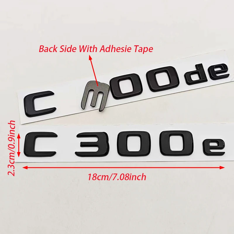 신형 3D ABS 크롬 블랙 자동차 스타일링 로고 C300e C300de 배지 리어 트렁크 엠블럼 스티커 데칼 메르세데스 벤츠 C300e C300de W206용