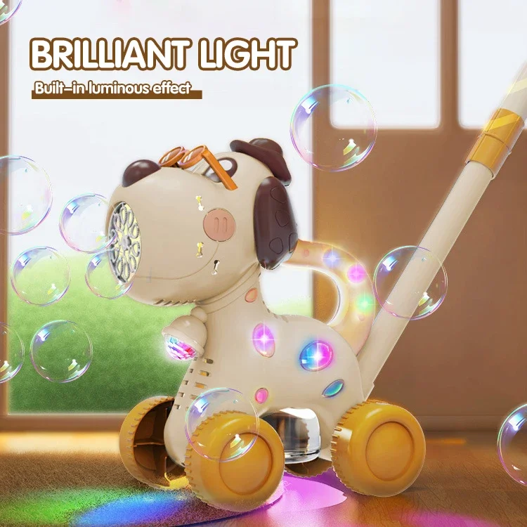 Dog Bubble Walker Toys Outdoor Automatic Pomperos Bubbles Soap Blower Machine with Light Electric Bubble Cart for Kids Gifts