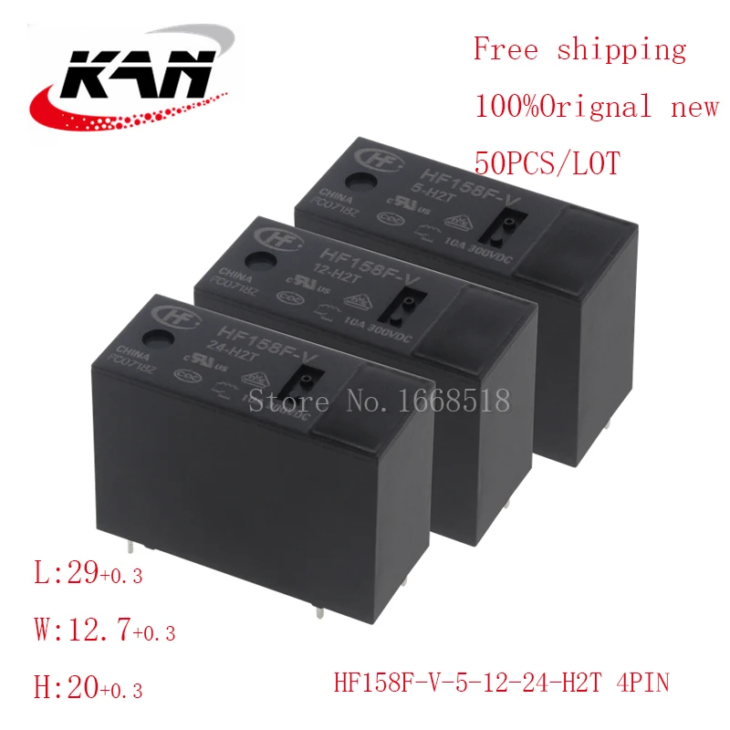 

Free shipping 50pcs relay HF158F-V-5-H2T HF158F-V-12-H2T HF158F-V-24-H2T 5VDC 12VDC 24VDC 10A 300VDC 4PIN Original New