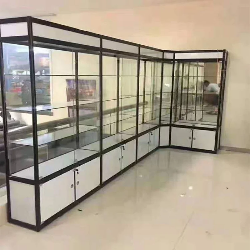 커스텀. 저렴한 스모크 샵 쇼케이스, LED 조명 잠금 가능 알루미늄 디스플레이 캐비닛 디스플레이