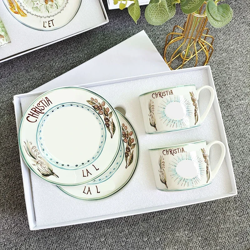 Rider Waite Tarot Flat Plate The Sun And The Moon Style 4pcs In One Set With Gift Box Steak Flat Dinner Plate Coffee Cup Set