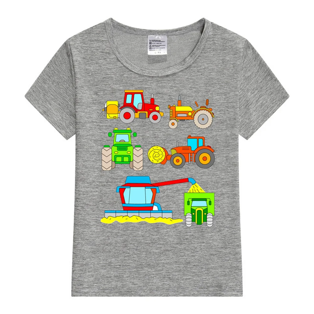 Funny cartoon car tractor T-Shirt Kids Oversized Printing Clothing Boys Summer Round Collar Shirt Girl Fashion Streetwear