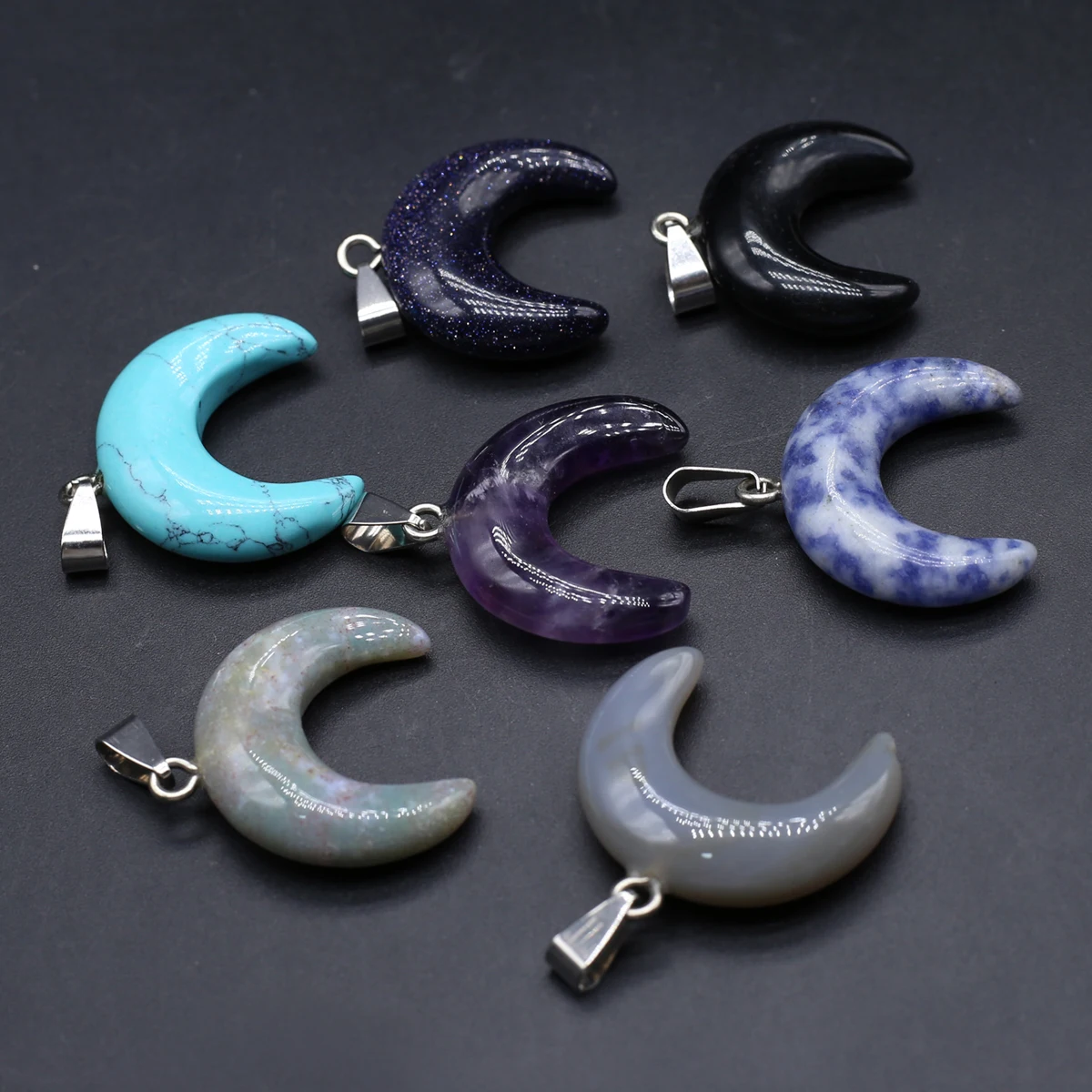 10PCS Wholesale Natural Amethysts Flash Labradorite Crescent shaped Pendant Jewelry Making DIY Necklace Earring Accessories Gift