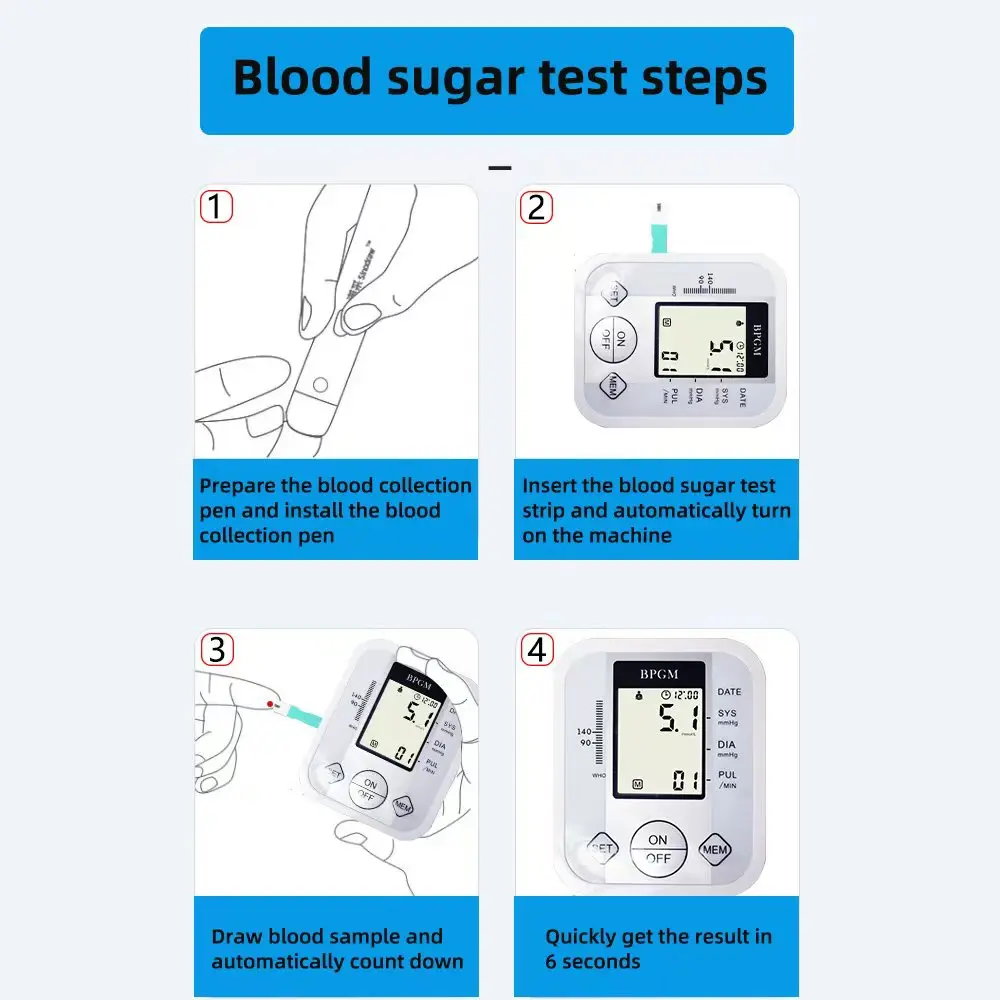 2-In-1 Blood Glucose And Blood Pressure Measurement, Lithium Battery Charging, 2 * 99 Sets Of Memory Measuring Instrument Kit