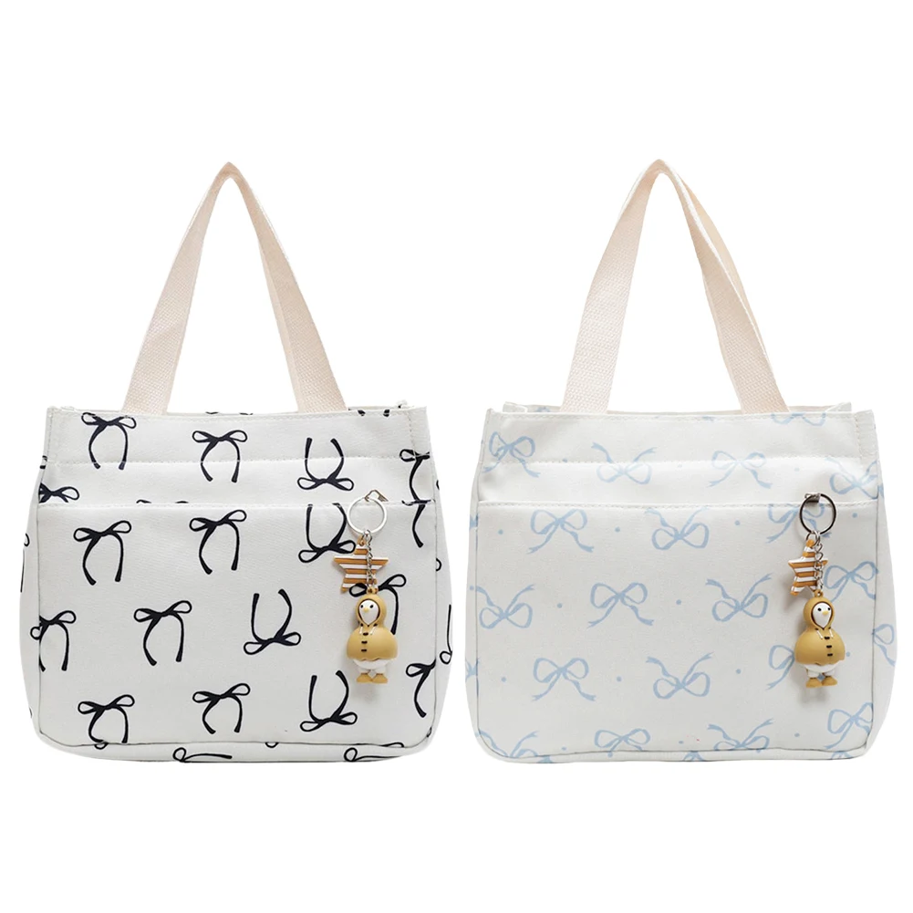 Canvas Lunch Bag with Bow Print for Women Work Picnic