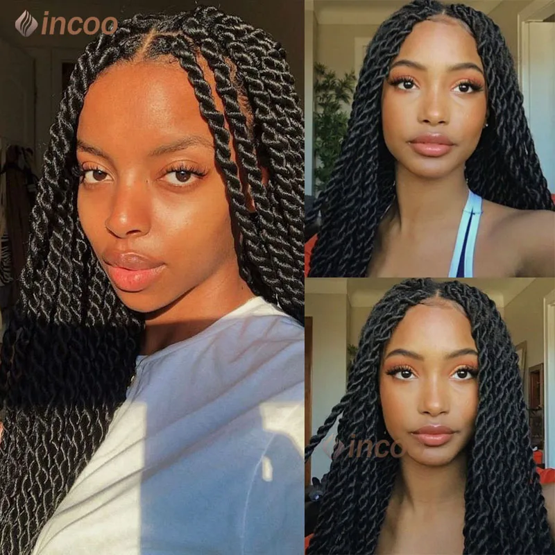 26 Inch Braided Wigs For Black Women Faux Locs Goddess Full Lace Braided Wigs Jumbo Knotless Synthetic Braid Lace Frontal Wigs