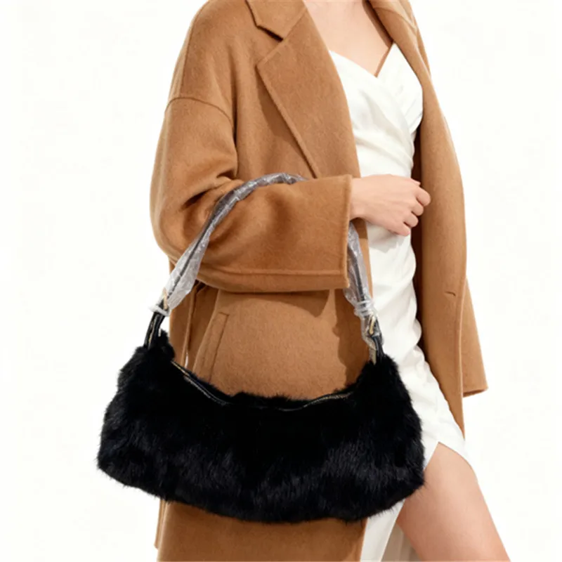 Winter Faux Mink Fur Patchwork Colour Cloud Underarm Bag For Women High Quality Ladies Small Shoulder Bag Evening Party Clutch