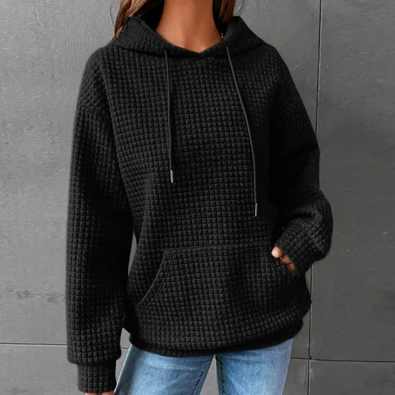 Pullover Hoodie 2023 Autumn/Winter Long Sleeve Loose Sweater Women's Drawstring Drop Shoulder Kangaroo Pocket Hoodie
