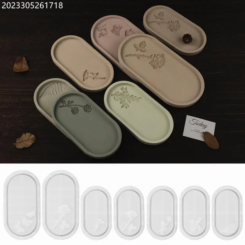 Description Picture 3 of itemOval Storage Tray Cement Silicone Molds DIY Rose Flower Butterfly Carving Coaster Mold Resin Concrete Plaster Mould Home Decor