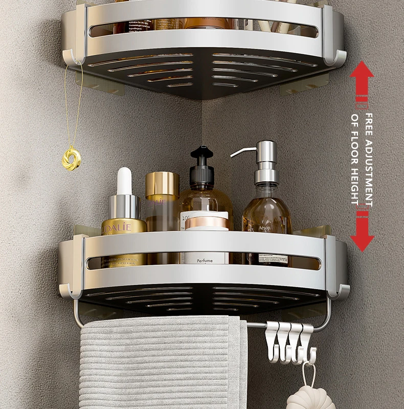 Aluminum Corner Shower Rack - Wall Mounted Bathroom Storage Organizer