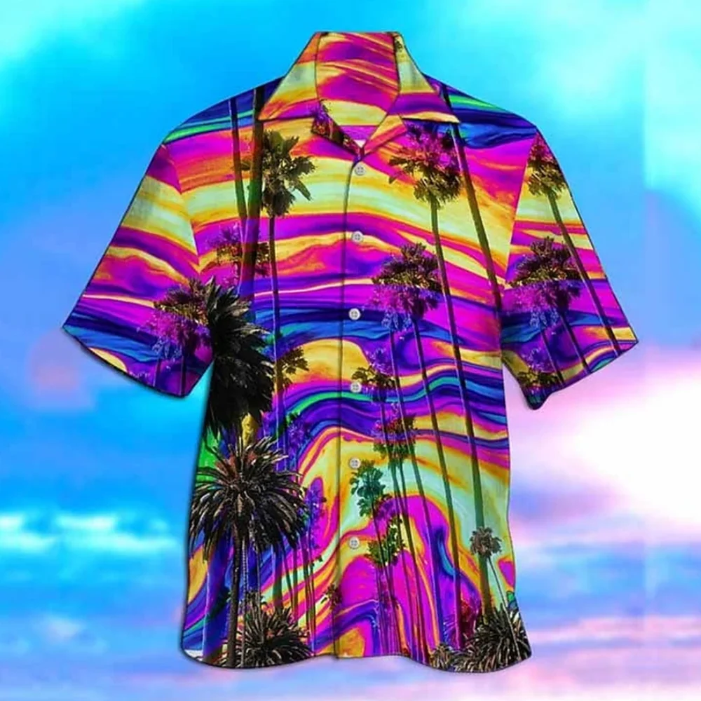 Men's Hawaiian Shirts EU Size 5XL Coconut Tree 3D Print Summer Loose Short Sleeve Shirt Casual Button Down Beach Shirts Holiday tankinis coconut tree wave halter tankini set in multicolor size s