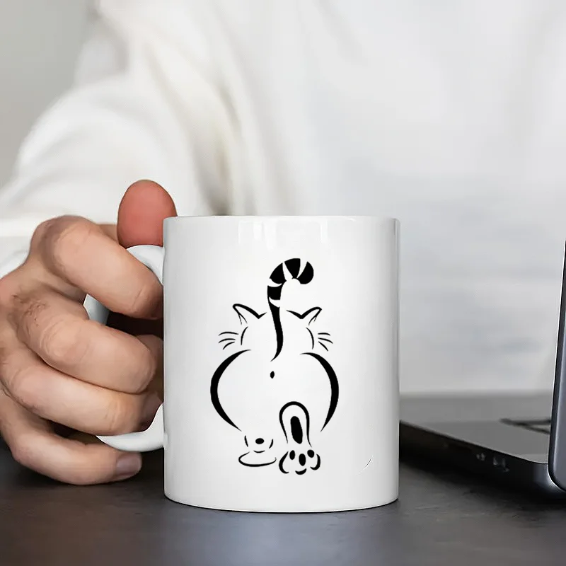 Large Ceramic Cat Insulated Coffee Mug Reusable Beverage Cup_voghion.com