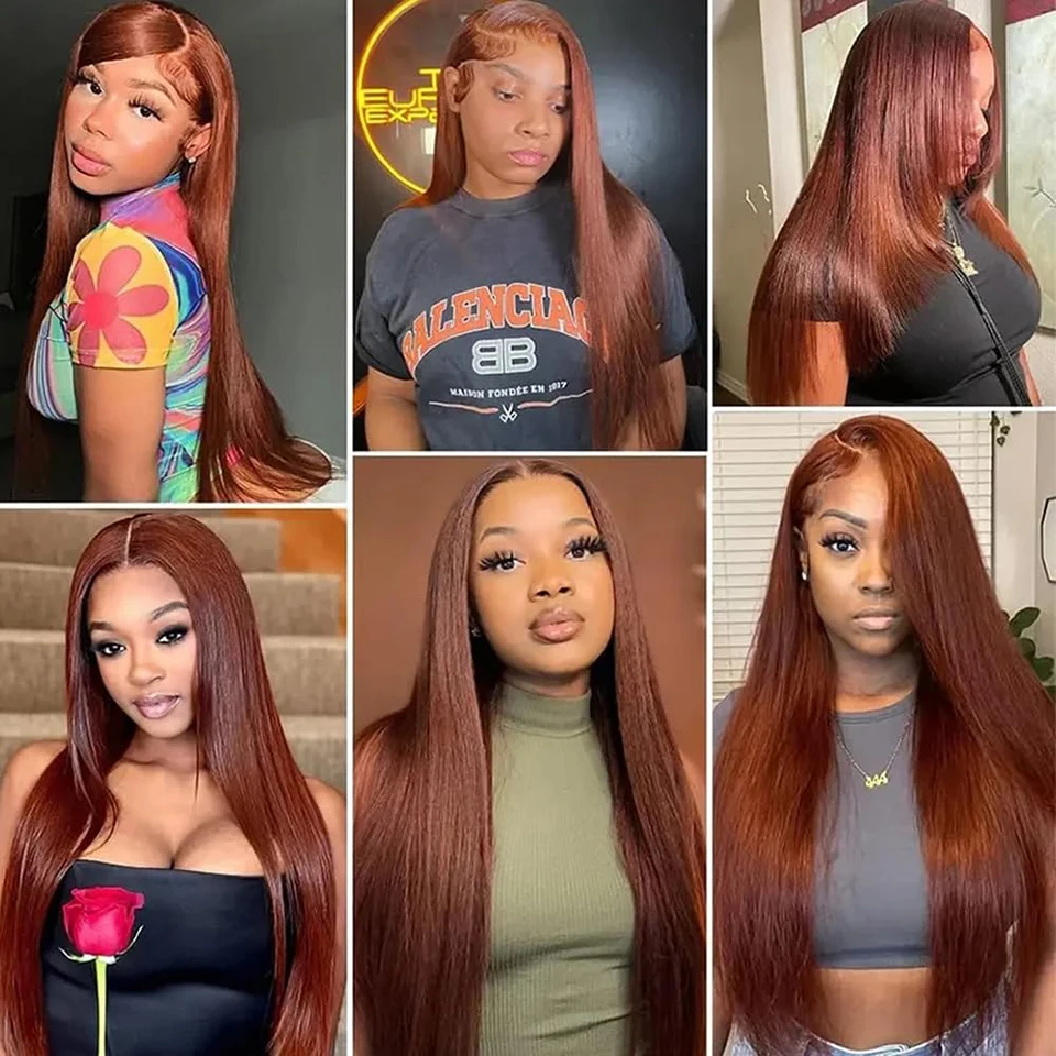 Reddish Brown Straight Human Hair Bundles with Closure Brazilian Remy Hair Copper Red Bundles With 4x4 Lace Closure