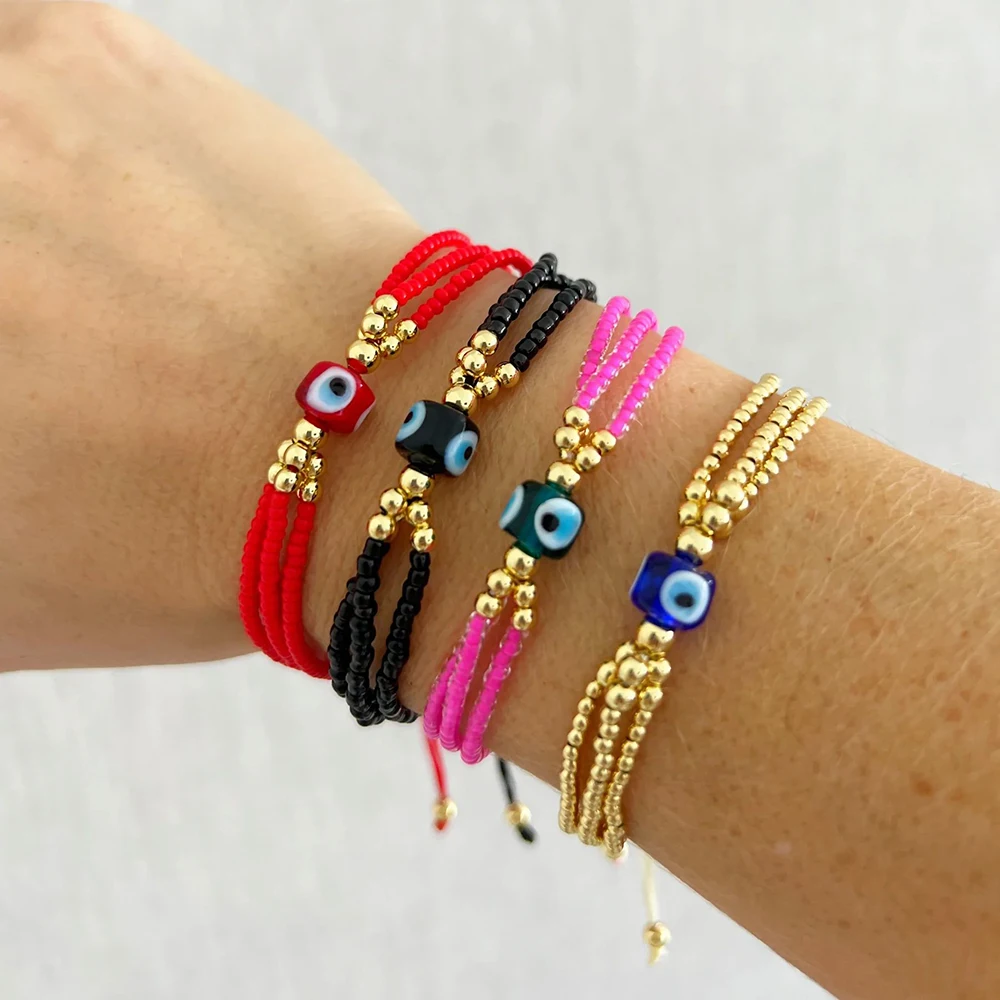 Bracelet Réglable Contre Le Mauvais œil - Bleu Et Argent - Acier Inoxydable Et Résine - Porte-bonheur Et Protection