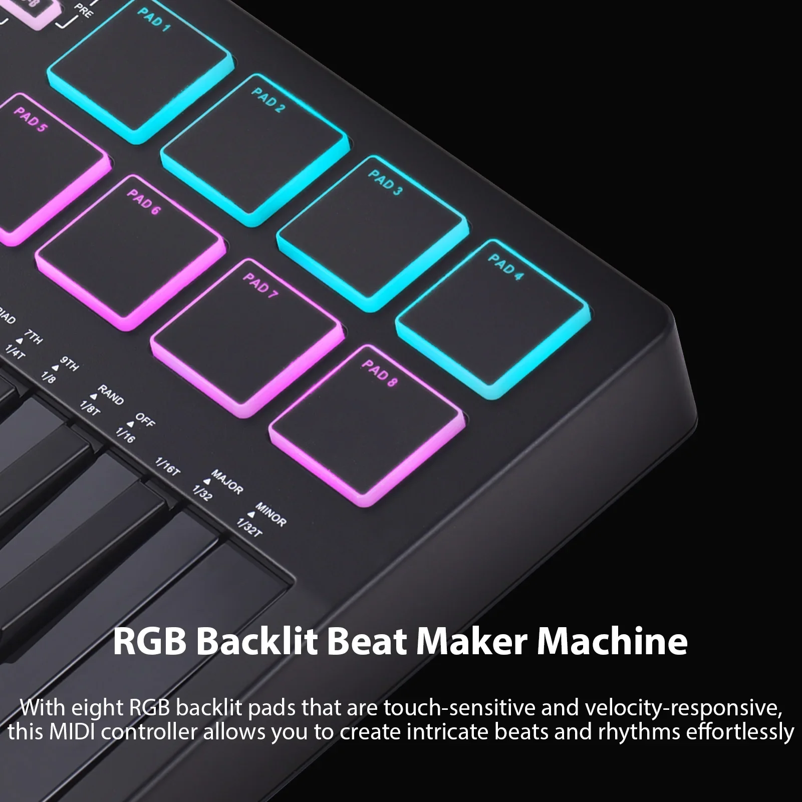 Rechargeable 25 Keys MIDI Keyboard Arranging Strike Pad RGB MIDI Assignable Knobs Keyboard Controller Beat Maker Machine electronic musical instrument,midi control keyboard