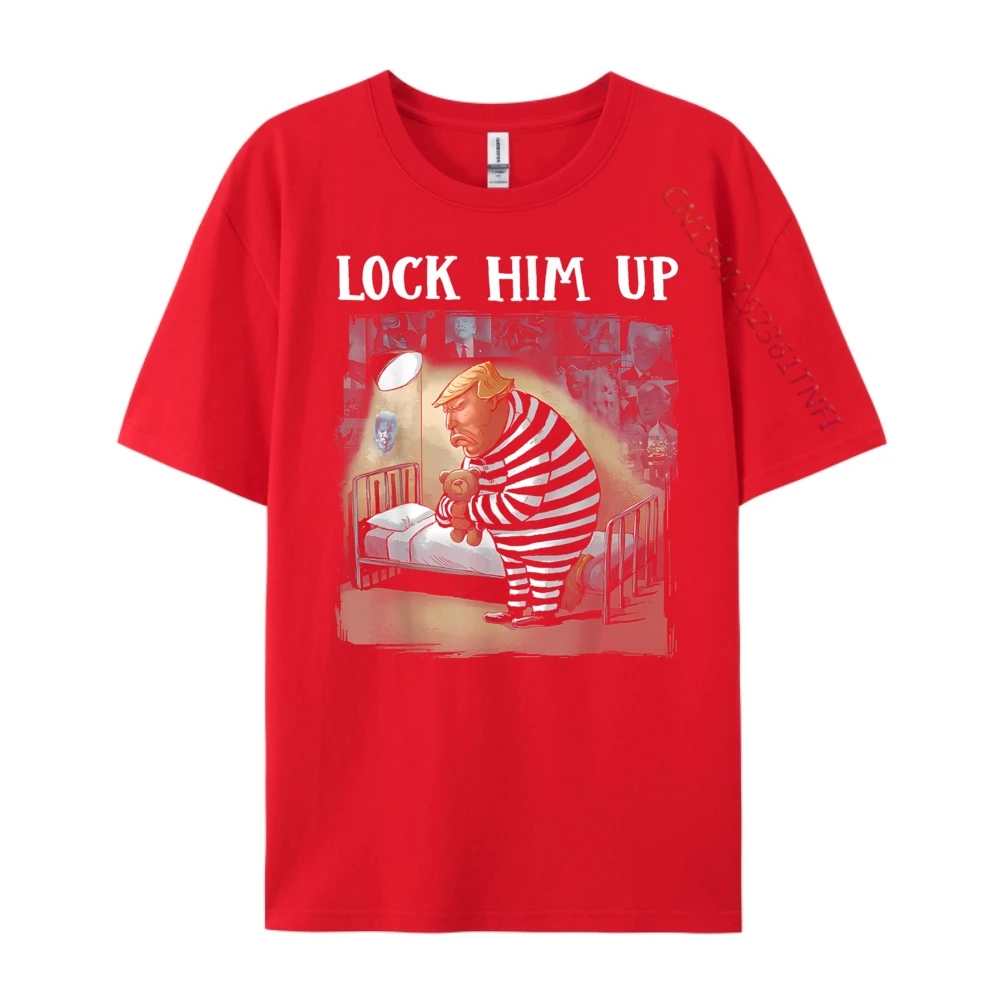 Lock Him Up Anti Trump Leisure Christmas Premium Cotton Crew Neck Female Tops Tees Funny Tshirts Family Short Sleeve T-Shirt Lock Him Up Anti Trump 2024 Funny Jail Trump For Prison red