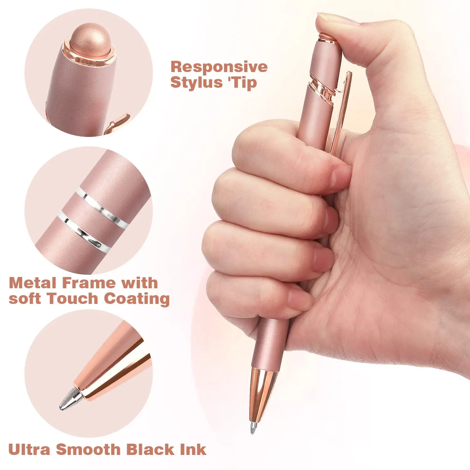 6Pcs Rose Gold Ballpoint Pens Push Action Business Office Signature Pens School Stationery Writing Instruments