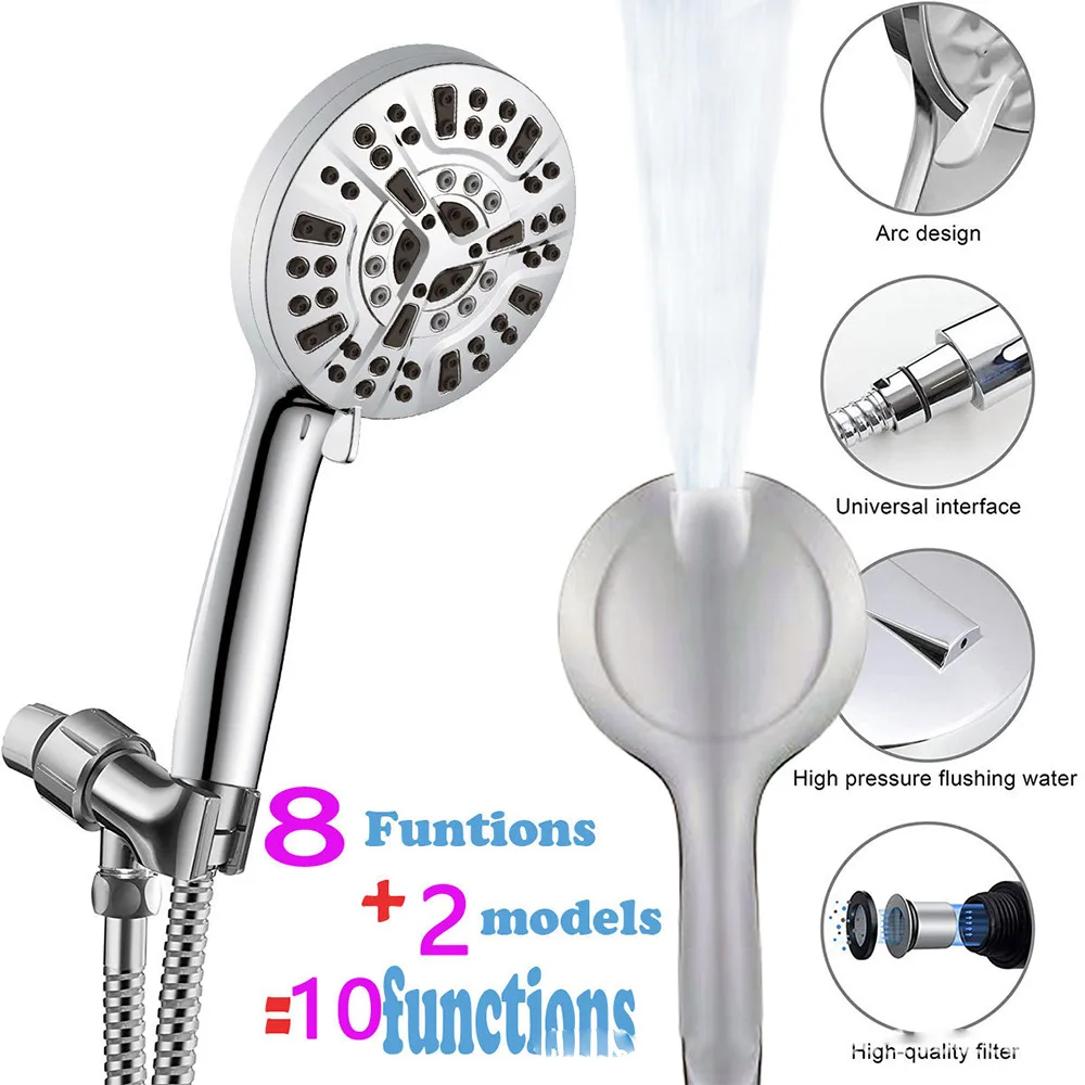 10 Function High Pressure SPA Adjustable Shower Head Water Saving Handheld Shower Nozzle Rack Hose Bathroom Accessories set