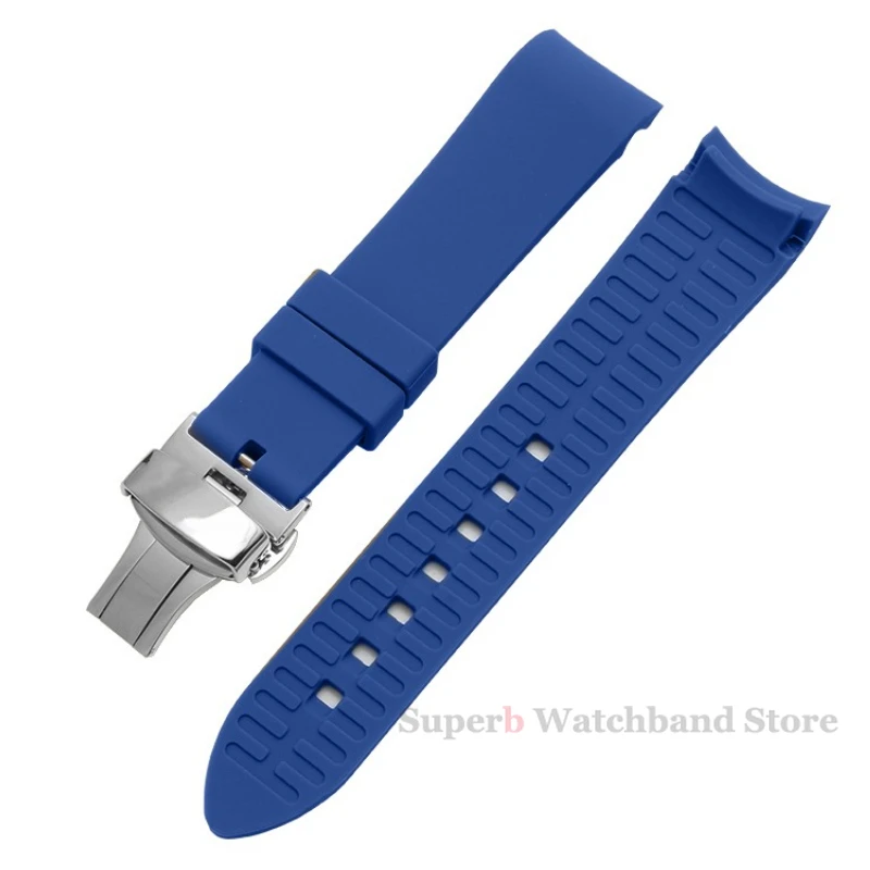 Curved End Universal Silicone Watch Strap - Soft, Waterproof Bracelet with Seiko Butterfly Buckle