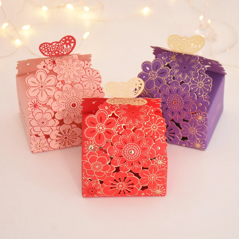 10/20Pcs Pink Butterfly Floral Laser Cut Candy Boxes for Wedding Favors, Birthday Party... - SKU GPB17088 - UGI Packaging