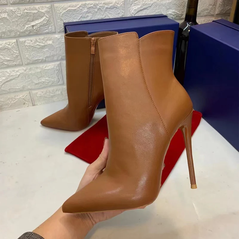 

Black Thin High Heels Ankle Boots For matte leather Women Fashion Zipper Sexy Ladies Shoes Comfortable Pointed T