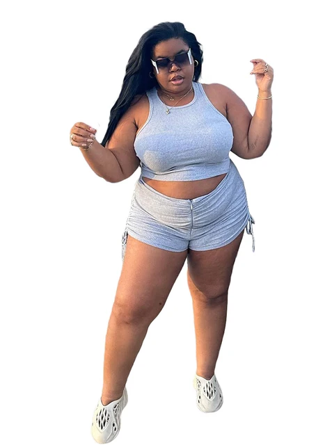 Plus Size Women Clothing Two Piece Set Summer Sleeveless Top And Shorts Sets  Streetwear Sexy Outfits Wholesale Bulk Dropshipping - Plus Size Sets -  AliExpress