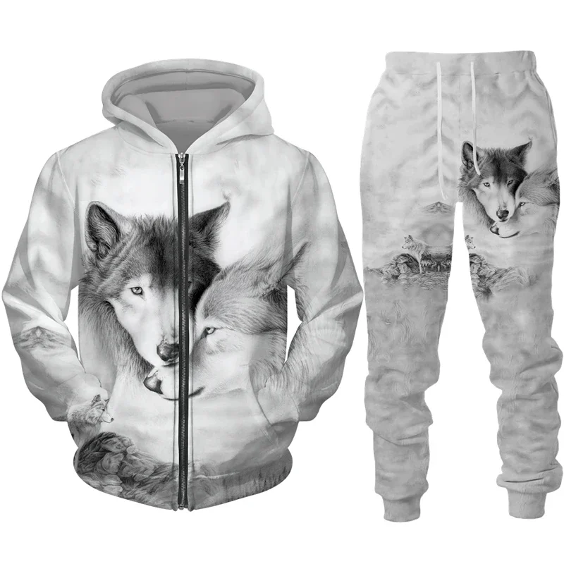 Zipper Hoodie Suit Animal Wolf 3D Print Men Tracksuit/Pants Casual Streetwear Long Sleeve Oversize Autumn Winter New Hot-selling 6