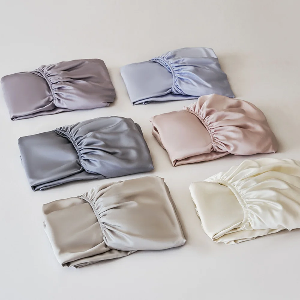 Liv-Esthete 30MM 100% Silk Fitted Sheet With Pillowcases Luxury Natural Fabric Double Queen King Bed Sheet With Elastic Bands 6