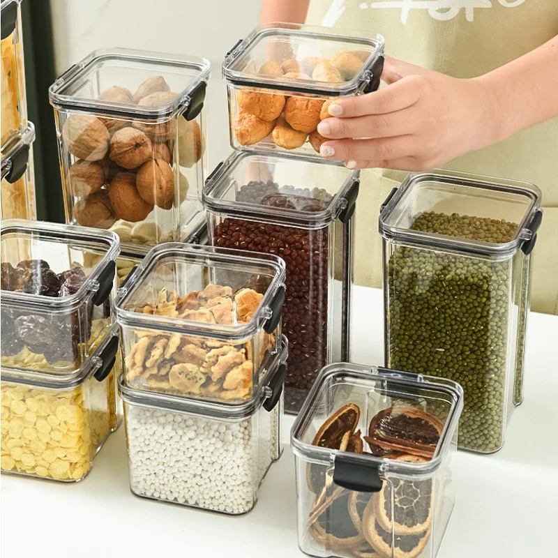 

Sealed Plastic Food Storage Box Cereal Candy Dried Jars with Lid Fridge StorageTank Containers Kitchen Classified Organizer Box