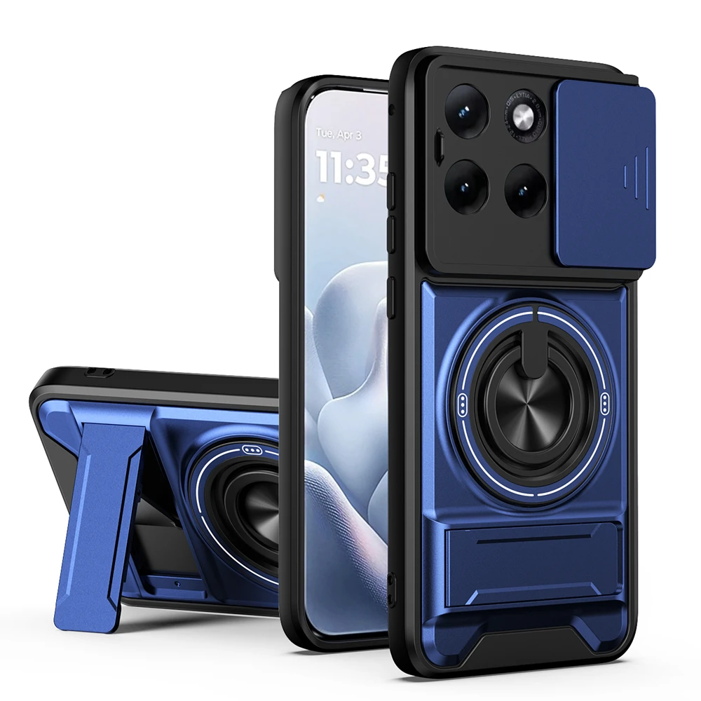Luxury Armor Magnetic Ring Bracket Case with Slide Lens Cover