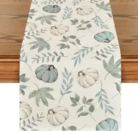 Fall Orange Pumpkins Maple Leaves Linen Table Runner Seasonal Autumn Thanksgiving Home Party Decor Kitchen Dining Table Decor 6
