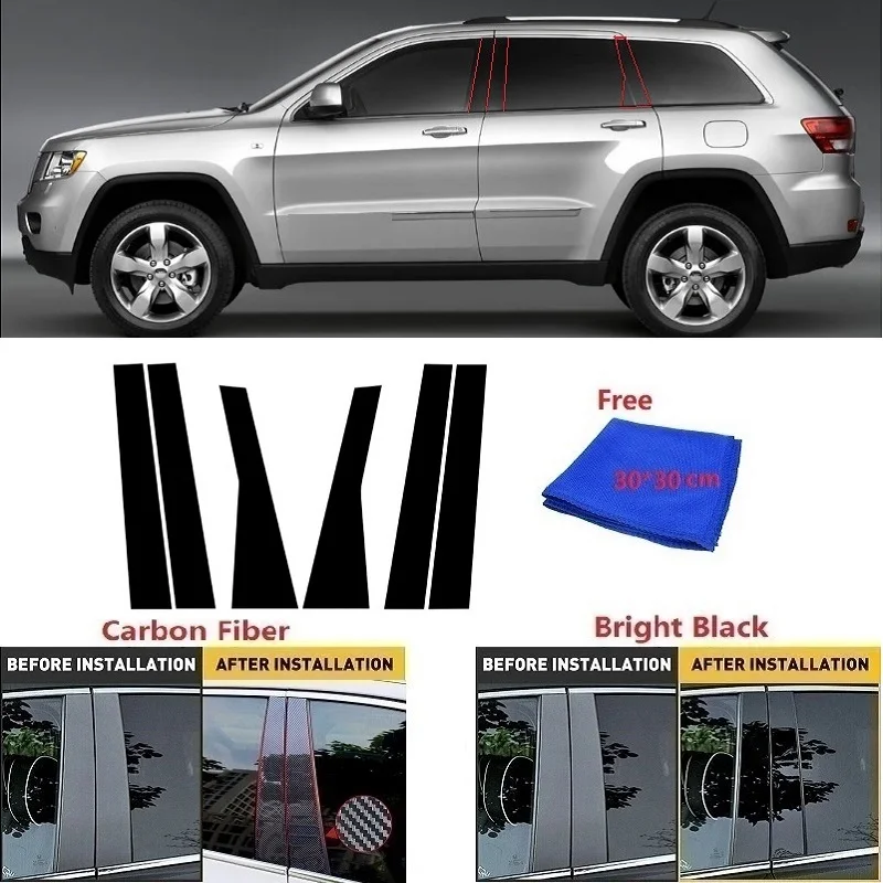 

Carbon Fiber Car Window Door Column BC Pillar Post Cover Trim Fit For Jeep Grand Cherokee 2011-2021 Mirror Effect PC Sticker