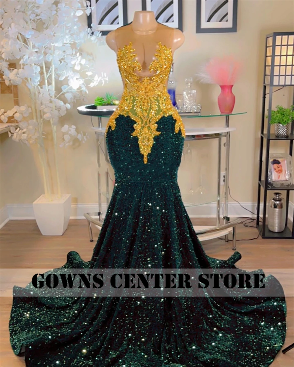 slim fit dress slacks Gold Flower Green Wedding Dresses Sparly Tulle Ball Gowns 231050 –  Viniodress main image 1