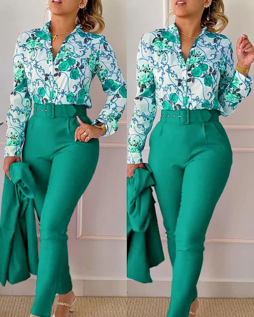 Fashion Long Sleeve Blouse Straight Pants Set 2 Piece Suit Office Ladies  Solid Straight Trousers Fall/Winter 2pcs Outfits Women - AliExpress