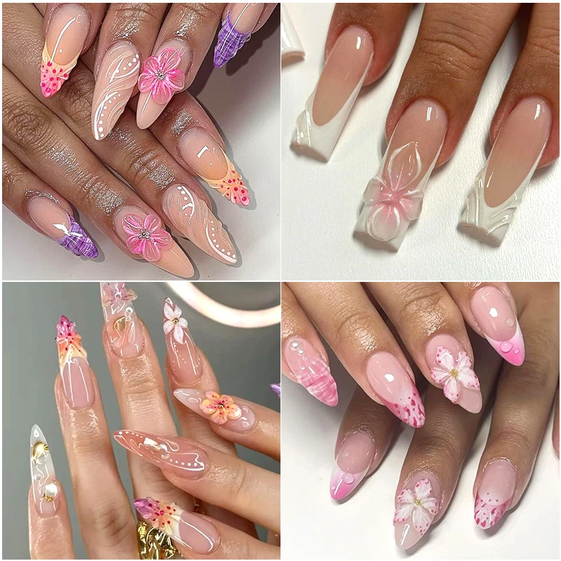 Nail Art Tools Spring Flower Petals Silicone Nail Mold Lily Cherry Blossom Floral DIY Design Manicure Template Carving Stencil