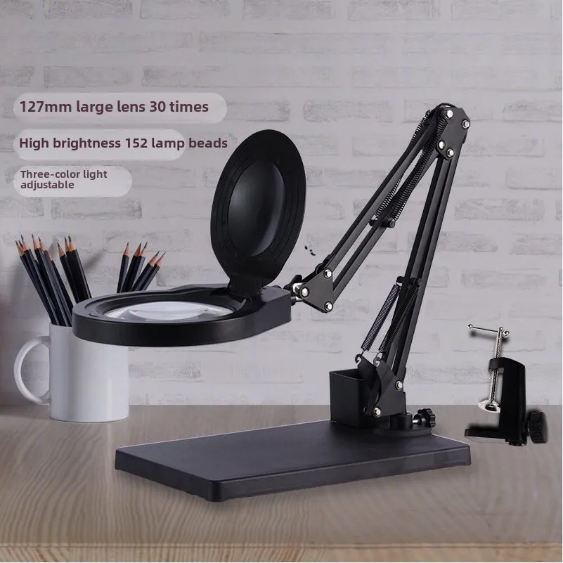 30X Magnifying Glass with Light and Stand Portable 2in1 Desk Lamp Reading and Clamp 3 Color Modes Dimmer Adjustable Magnifier