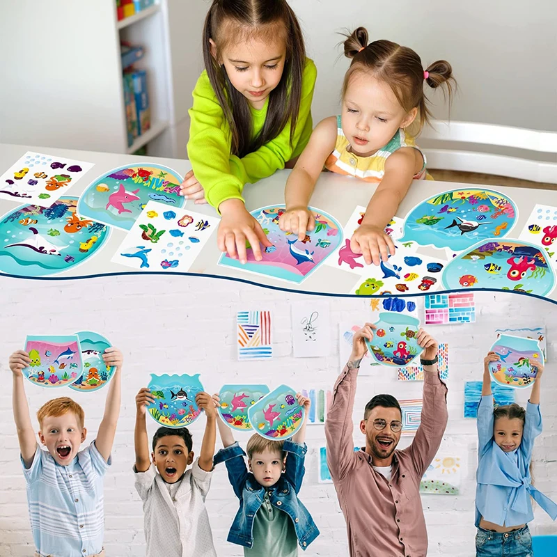 Summer Sea Animal Stickers Scene for Kids Make a Ocean Sticker Scene Sharks Tropical Fish Art Craft DIY Class Activities 12Pcs