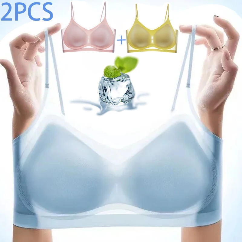2PCS Sling Invisible Women Bra Padded Wireless Beautiful Back Vest Bra  Ultra-thin Ice Silk Seamless Brassiere Inside Wear Summer - AliExpress