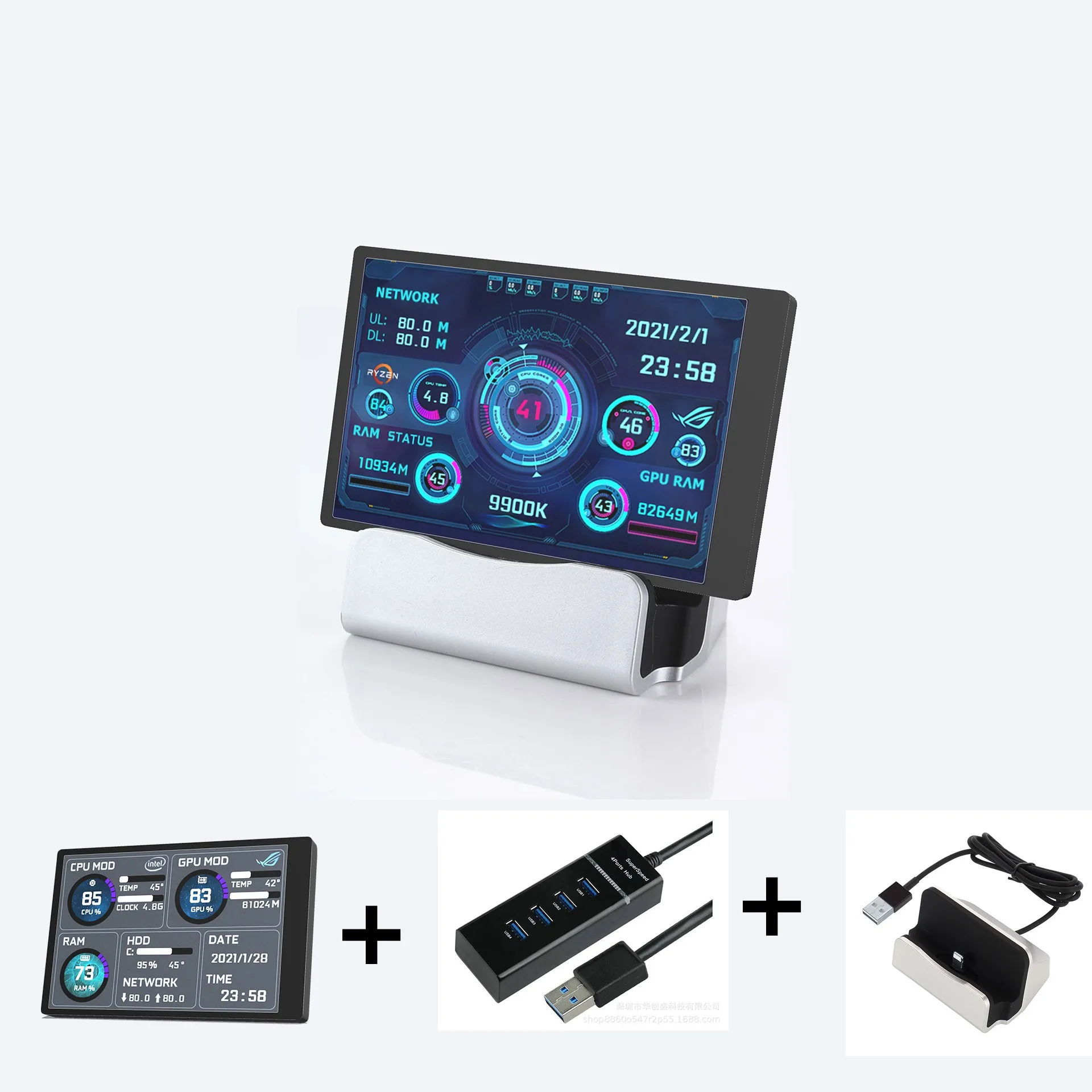 3.5 Inch IPS Type C Secondary Screen for Computer CPU GPU RAM HDD Dislay 328*480 USB LCD Monitor for Freely AIDA64 Windows 10 11 computer secondary screen