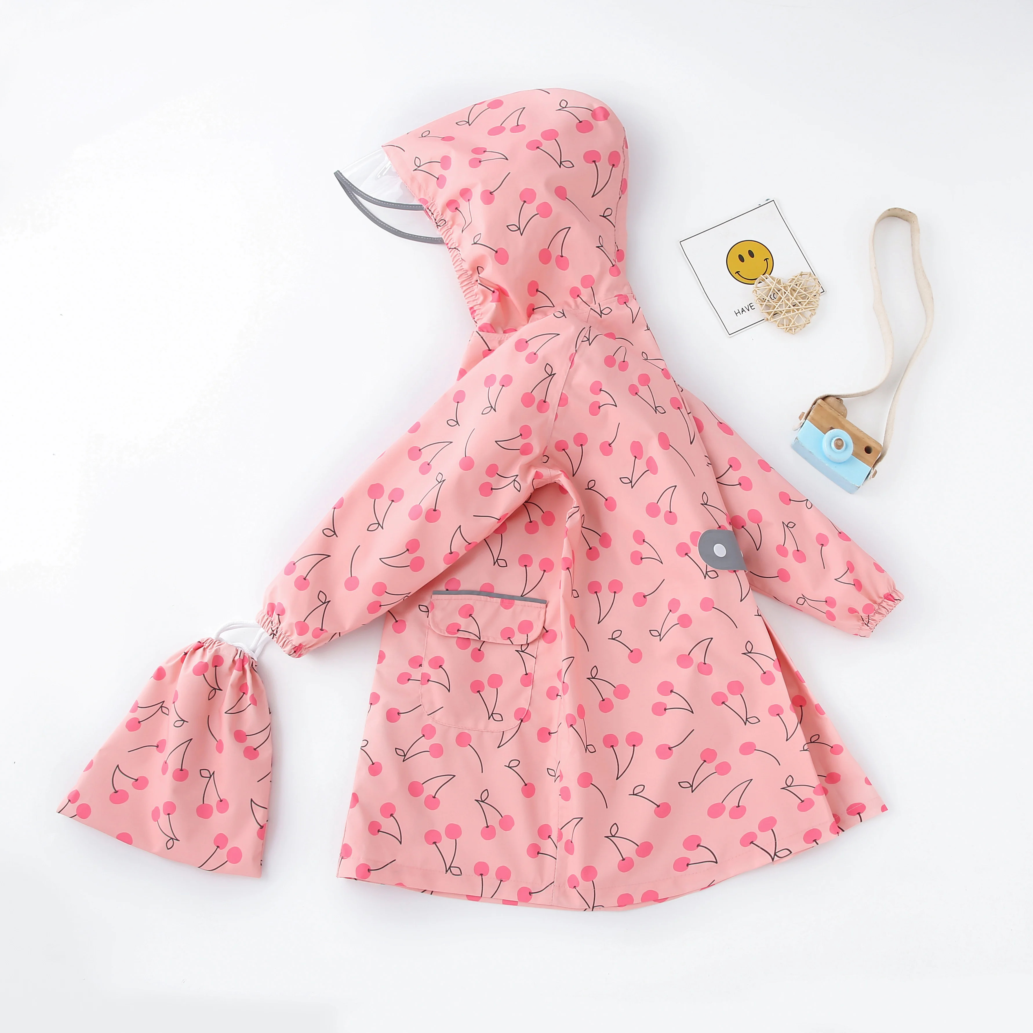 Pink Cherry Children Raincoat Children&lsquo;s Rain Coat Kids Boy Girl Tour Light Waterproof Soft Rainwear Raincoats