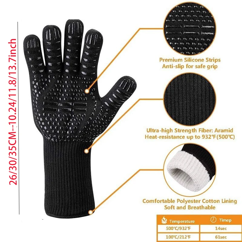 Flame Retardant Non-Slip Heat Resistant Grilling and Oven Gloves