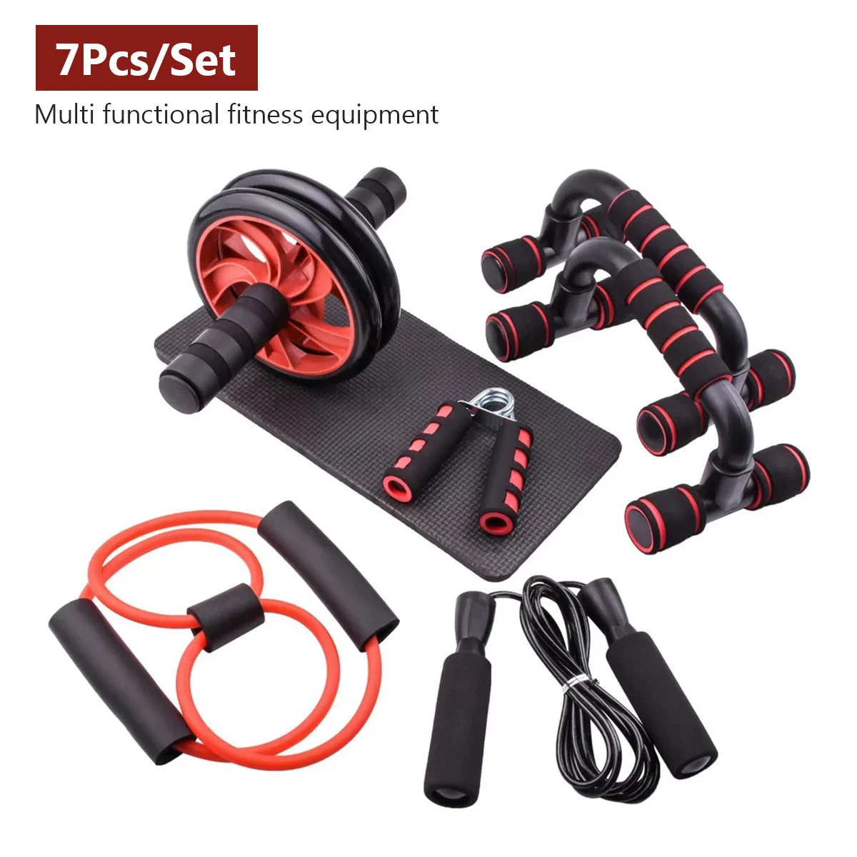 Ab Roller&Jump Rope 7PCS for Arm Waist Leg Exercise Gym Fitness Equipment